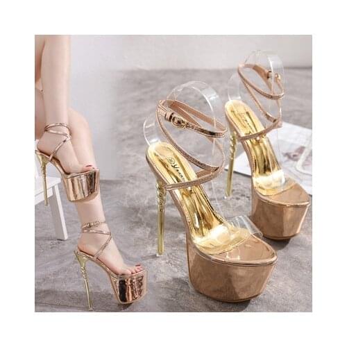 Sandals Women Walking Show Stripper Heels Shoes Woman Platforms High Heels 17CM Transparent Female Shoes Ladies Wedding Shoes