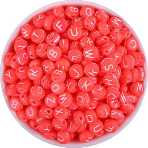 Beads DIY 100pcs/lot 7mm Necklace Beads Handmade Round Red Alphabet/Letter Acrylic for Bracelet Random