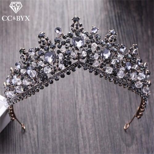 CC Tiaras And Crwons Hairbands Vintage Baroque Style Engagement Wedding Hair Accessories For Bridal Jewelry Black Crystal XY125