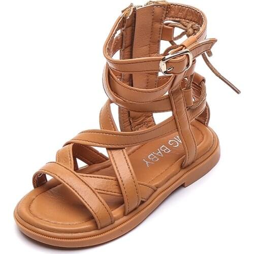 Kids Roman Sandals High-Top Girls Flat Beach Sandals Children Girls Princess Shoes Solid Color Summer Shoes