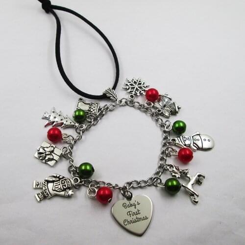 Babys first christmas christmas theme leather stainless steel chain rearview mirror christmas tree decoration