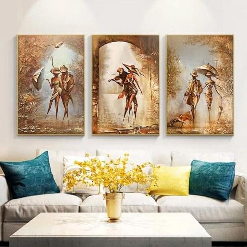 French Retro Romantic Couple Dancing Music Poster Abstract Decoration Waterproof Ink Printing Frameless Canvas Wall Painting