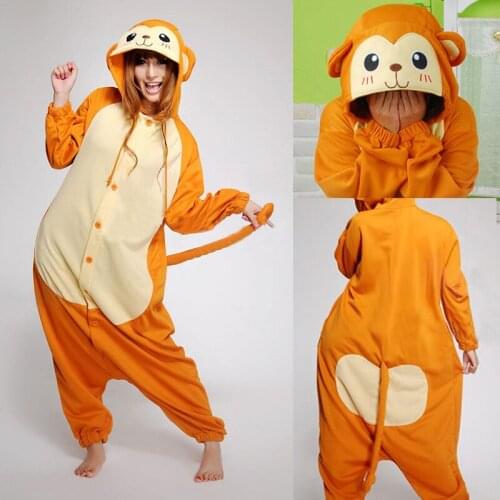 HKSNG Christmas Party Winter Warm Adult Animal Monkey Pajamas Flannel Kigu Onesie Cosplay Homewear For Girls And Women Kigur