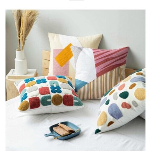 INS Wind Cotton Towel Embroidered Cushion Pillowcase with Core Car Waist Pillow Waist Sofa Cushion Pillowcase Fall Decor