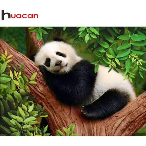 Huacan Full Square/round Diamond Painting Panda Tree Home Decor Mosaic Embroidery Animal Crystal Wall Stickers