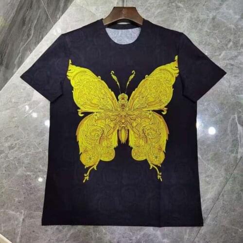 Exquisite Heavy Industry Chic Flowers Hip Hop Mens T Shirt High-End Gold Butterfly Design Summer Short Sleeves 100% Cotton