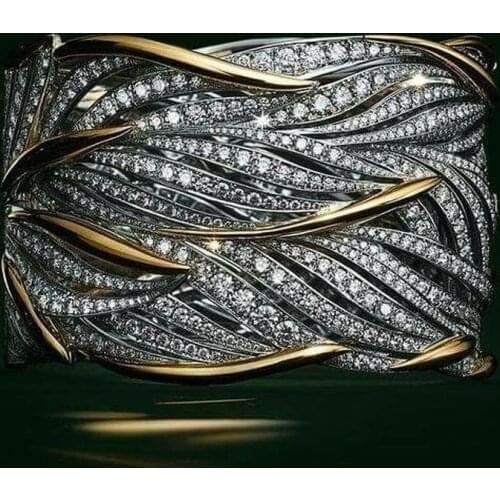 Exquisite Gold Band Wing Feather Ring for Women Wedding Engagement Fashion Jewelry with Zircon Stone New