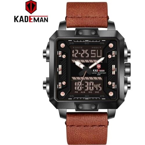 KADEMAN Casual Sport Watches for Men Top Brand Luxury Military Square Case Leather Wrist Watch Man Clock Fashion Wristwatch