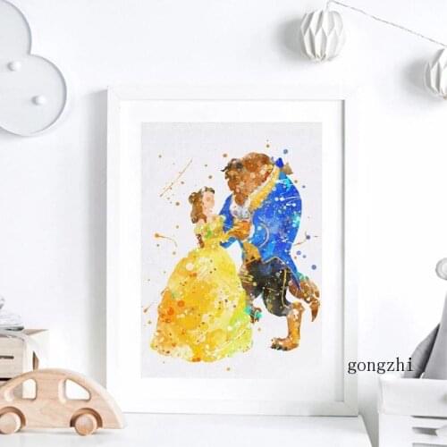 Watercolor Prince and Princess Dancing Canvas Painting Wall Art Pictures Decorative Animation Posters and Prints Kids Room Decor