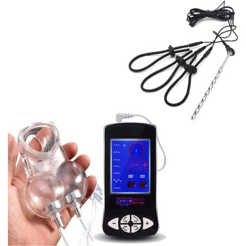 Electric Shock Scrotum Ring Electro Shock Sex Ball Stretcher Chastity Cage Cock Rings Catheter Urethral Sound Medical Sex Toys