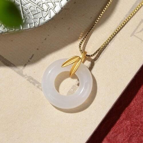 2021 New Arrival Precious Natural Hetian White Jade Jade Ring Original Characteristic High Sense Gift about Bamboo Leaf Peace Bu