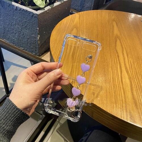 Creative DIY Metal Heart Bracelet Anti-fall Case For Samsung Galaxy Z Flip/ Flip3 Transparent Back Cover
