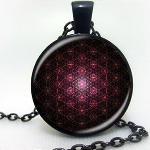 Flower of Life Pendant Necklace 2020 New Fashion Round Glass Necklace Sacred Geometry Pendants 25mm