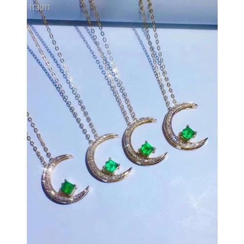 Natural green emerald gem pendant S925 silver Natural gemstone Pendant Necklace trendy Lovely moon women party gift fine jewelry
