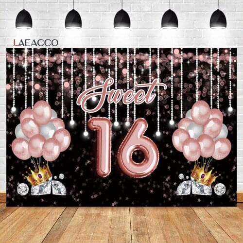 Laeacco Princess Birthday Party Pink Background Fantasy Polkas Dots Diamond Balloon Customized Portrait Photographic Backdrops
