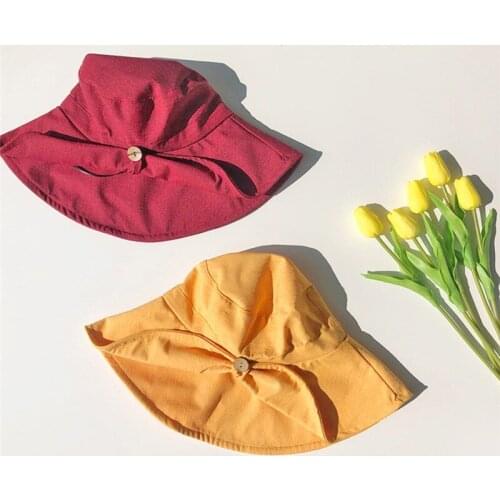 Summer Foldable Bucket Hat For Women Sun Prevent Hats Outdoor Sunscreen Beach Button Bow Casual Cap Solid Casual Sun Hats