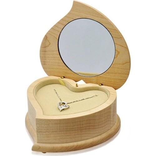 Multifunction Heart-shaped Music Box Wood Movement Clockwork with Mirror jewelry storage Decor Christmas Valentines Day Gifts
