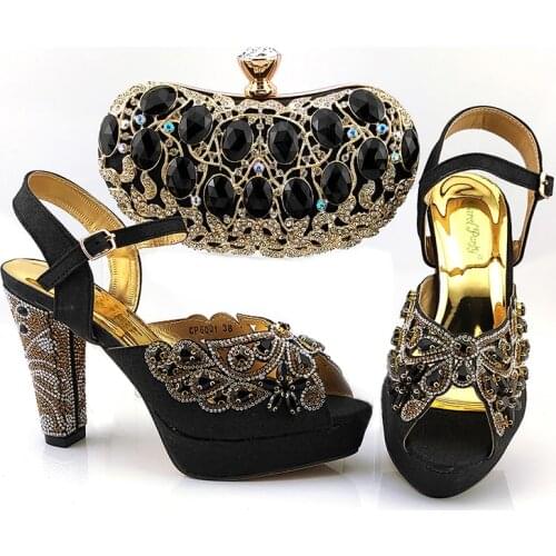 Doershow Italian Shoes And Bag Sets For Evening Party With Stones Italian Leather Handbags Match Bags! SKV1-1