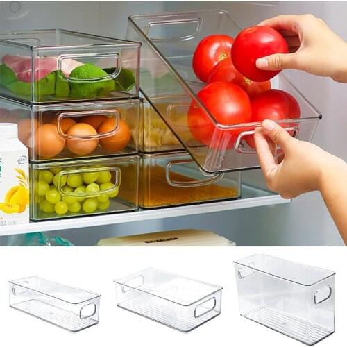 Refrigerator Organizer Bins Drawer Clear Fridge Food Storage Box Rack with Handle Transparent Plastic Pantry Freezer Kitchen