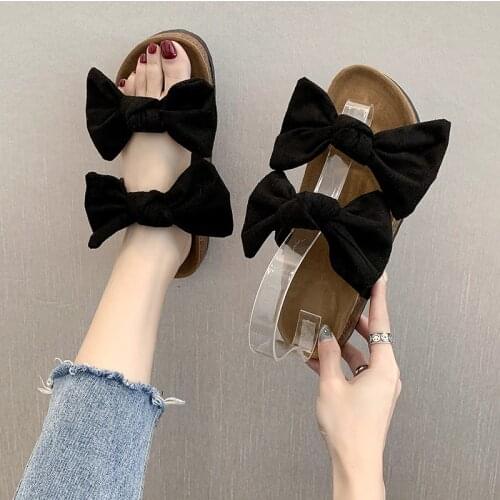 2021 Summer New Womens Slippers Fashion All-match Bowknot Thick-soled Womens Shoes Beach Womens Sandals Zapatillas Mujer