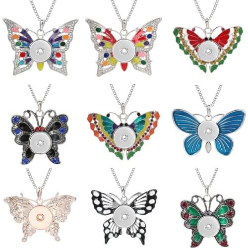 New Butterfly Snap Necklace Snap Buttons Christmas Pendant Necklaces Fit 18mm Snap Button Jewelry Fashionable Jewelry