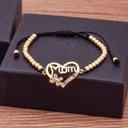 New Arrival Mom Mama Handmade Rope Bracelets Heart Butterfly Shape Zircon Luxury Mother‘S Day Birthday Jewelry Gift Adjustable