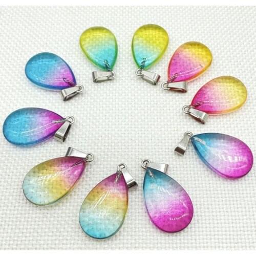 Wholesale fashion natural Gemstone Quartz Crystal Colorful water drop pendant Charms For DIY Jewelry Making Necklace 12Pcs