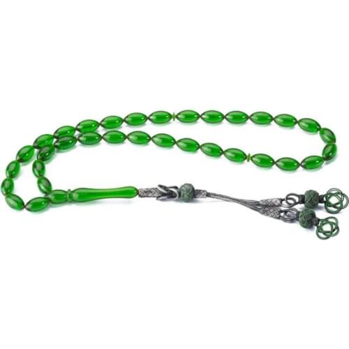 Green Colored Bakalite Rosary (Tasbih) with 1000k Silver Tassel