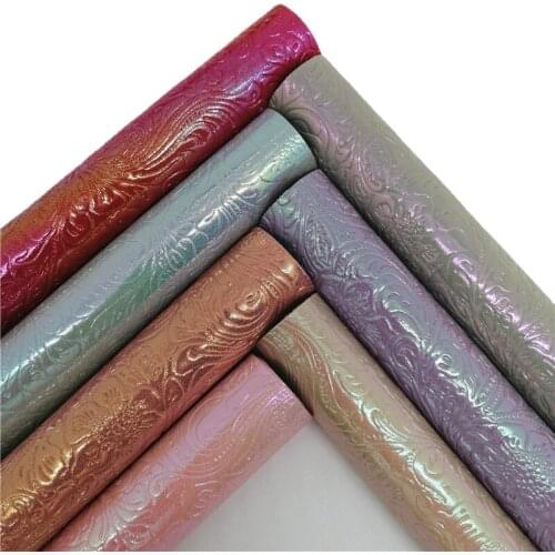 Rainbow Flowers Embossed Synthetic Leather Faux Fabric Sheets Felt Backing Vinyl For Earrings bag Bows DIY GM2244A