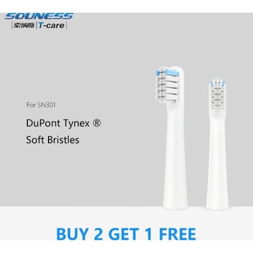 SOUNESS 3pcs Replacement Toothbrush Head for SN301 DuPont Tynex Soft Bristles Brush Heads 100% Original