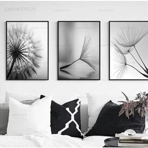Modern Minimalist Canvas Painting Black and White Dandelion Flower Art Print Poster Wall Art Pictures for Living Room Home Decor