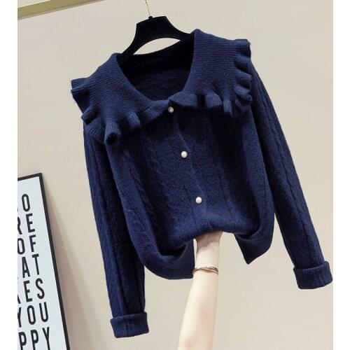 2021 autumn and winter new Korean version of the lotus leaf collar long-sleeved sweater sweater loose all-match top