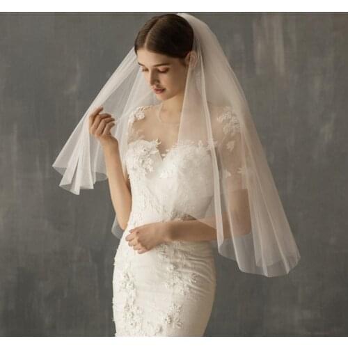 V002 European And American Double Layers Hip Length Bridal Veil Knot Wedding Ornaments Bridal Veil with Comb