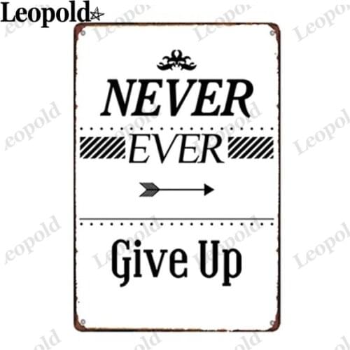Vintage Metal Never Give Up The Alphabet Tin Plate Experience Black and White Bar Club Home Decoration 20X30Cm