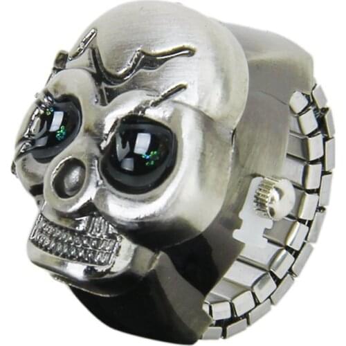 YCYS-Bronze Flip-Up Skull Cover Finger Ring Watch Stretchy Watchband