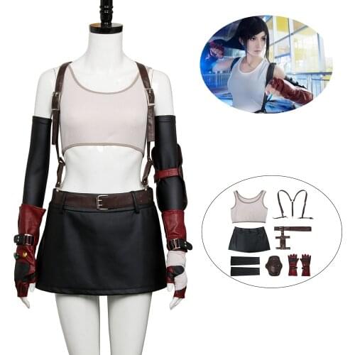 Final Fantasy FFVII Tifa Lockhart Cosplay Costume Strap Skirt Full Set Halloween Party Props