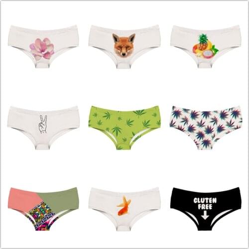 3D Prints Flower Fruit Goldfish Fox Lady Briefs Plant Pattern Mid-Waist Women Panties Stitching Colours Aztec Woman Underwear