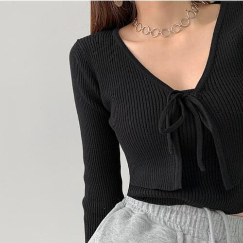 WOMENGAGA Fashion Solid Color Knitting Sweater Short Women Two-Piece Sexy Lace-up Long Sleeve Cardigan + Slim Sling Tops Hw3d