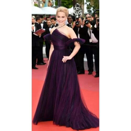 Long One Shoulder Tulle A-Line Celebrity Dresses Robe De Soiree Floor Length Pleated Zipper Back Formal Gowns for Women