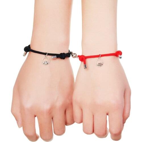 2pcs Handmade Couple Bracelet Magnet Ball Hand Men and Women Gift Friendship Charms Elastic Rope Jewelry Pledge of Love Pendants