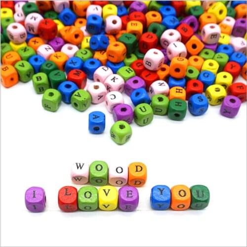 50Pcs Colour Wooden Single Alphabet /Letter Cube Beads For Jewelry Making DIY Loose Beads 10*10mm Crafts Childrens Educational