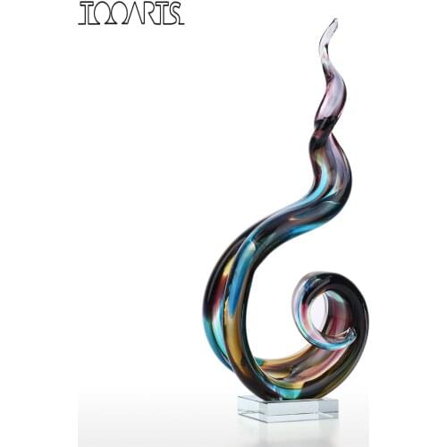 Tooarts Abstract Glass Sculpture Handmade Glass Ornament Decorative Tabletop Artwork Home Decor Multicolor