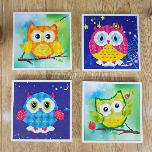 Diamond Embroidery with Plastic Frame Cartoon Owl Diamond Painting Cross Stitch Crystal Picture of Rhinestones Pattern for Kids