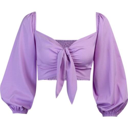 Women Sexy Solid Color Puff Sleeve Off Shoulder Bowknot Buttons Blouse Women Clothing блузка женская ropa de mujer 2020