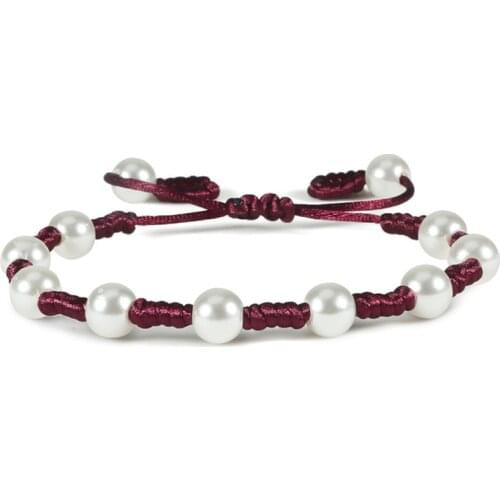 Fashion Women Handmade Bracelet 8mm Pearl Beaded Charm Red Black Braided Rope Knot Bracelets Bangles for Men Couple Jewelry Gift