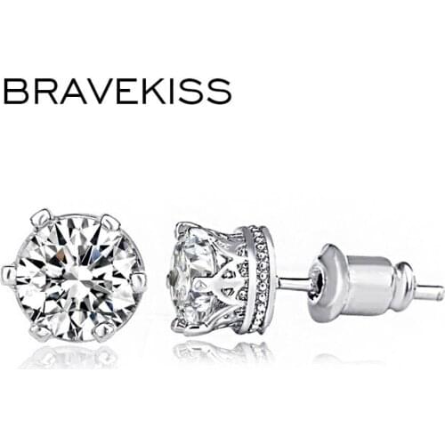 BRAVEKISS Beautiful Stud Earrings Brincos Female Rhodium Color AAA CZ Piercing Earrings Jewelry For Women Luxury Bijoux BUE0159