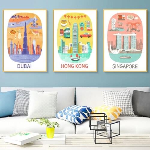 Hong Kong Dubai Helsinki Singapore Paris Travel Canvas Painting Poster Print Wall Art Picture Living Room Home Decor Family Gift