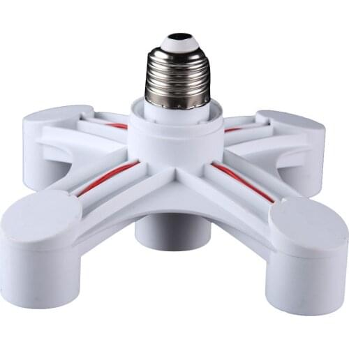 Jiguoor E27 5 in 1 LED Base Adapter Holder Socket Light Lamp Bulb Converter Screw Splitter White