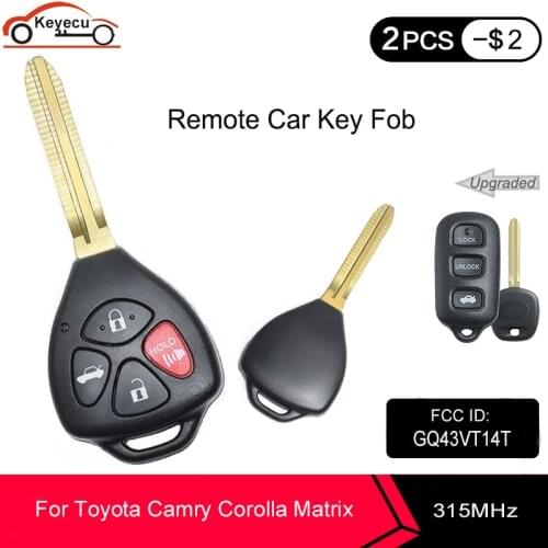KEYECU 315MHz 4D67 Chip Remote Car Key Fob 4 Button for Toyota Camry Corolla Matrix Sienna Solara, for Pontanic Vibe GQ43VT14T