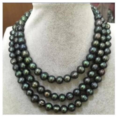 50" HUGE NATURAL AAA 9-10MM SOUTH SEA BLACK PEARL NECKLACE 14K GOLD CLASP